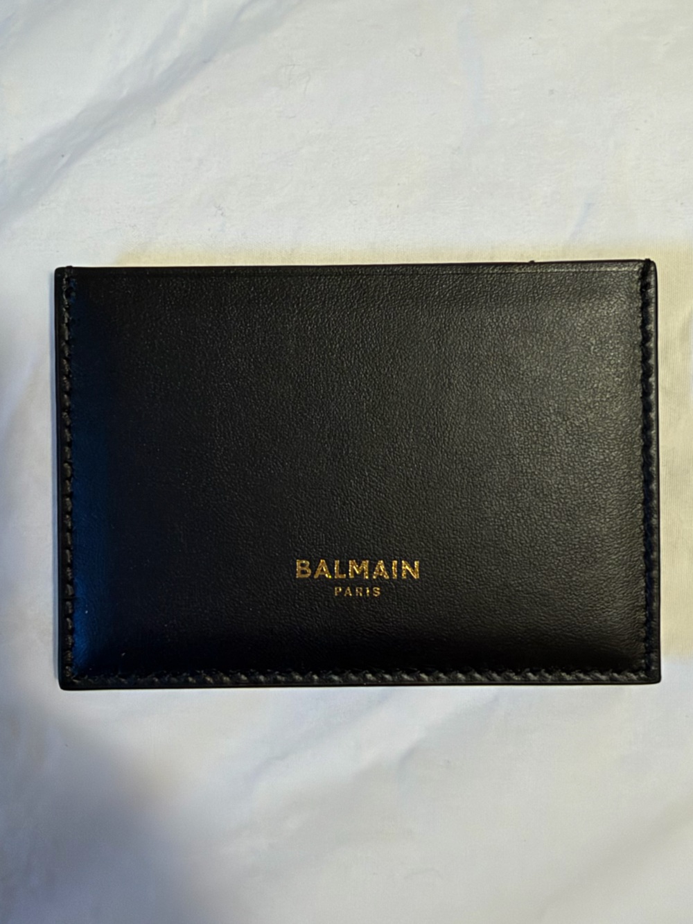 NIB Balmain Black Leather Slim Card Case with Gold Logo